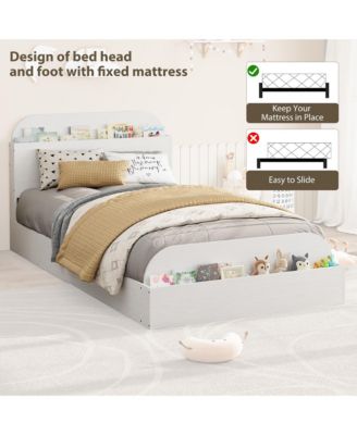 Twin Size Wooden Storage Headboard Raised Footboard Low Platform Bed Frame