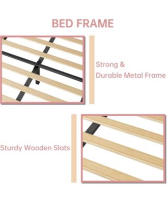 Velvet Platform Bed with Adjustable Headboard for Kids, Soft Upholstery, Wood Slat Support, Easy Assembly, No Box Spring