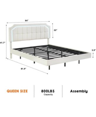 Queen Upholstered Bed with RGB LED Lights, Adjustable Headboard, Button-Tufted Design, Floating Platform
