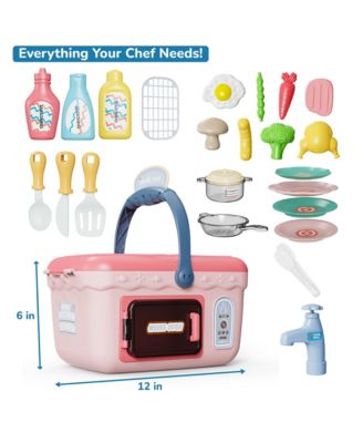 Kids Kitchen & Picnic Playset, Interactive Grill, Sink, Oven, Lights & Music, Color-Changing Foods, Toddler Toys Ages 3+