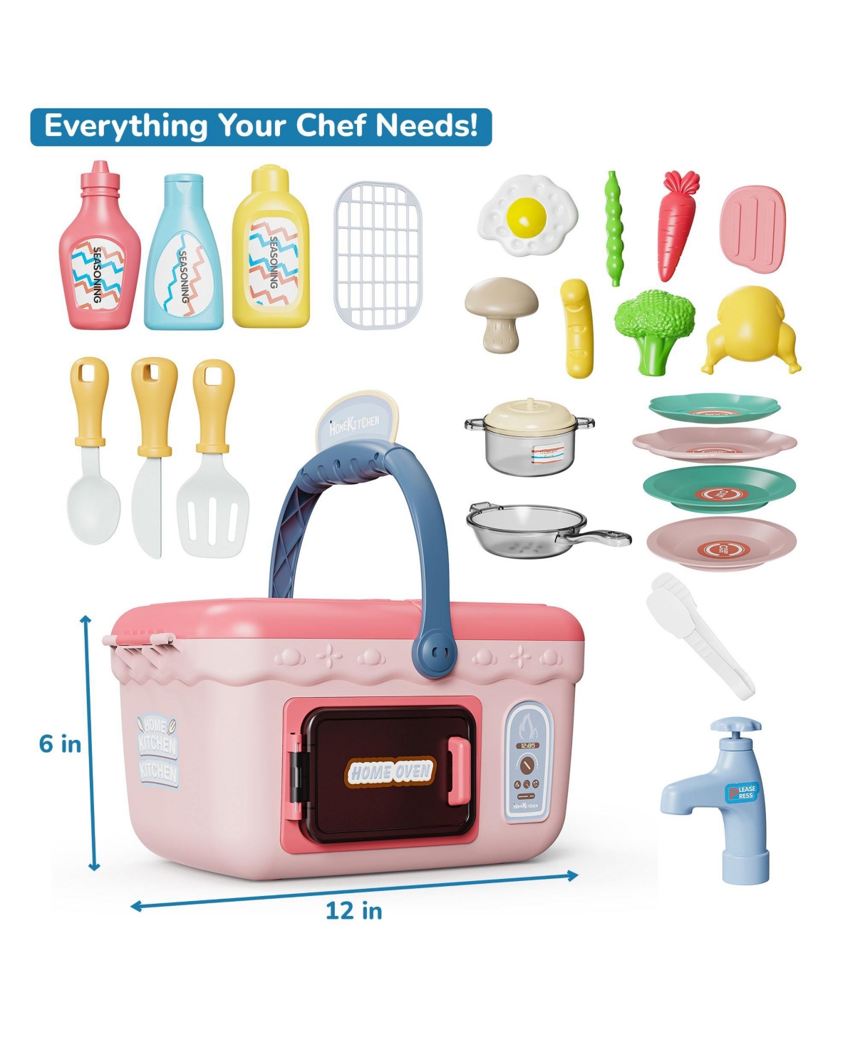 Contixo Kids Kitchen & Picnic Playset, Interactive Grill, Sink, Oven, Lights & Music, Color-Changing Foods, Toddler Toys Ages 3+