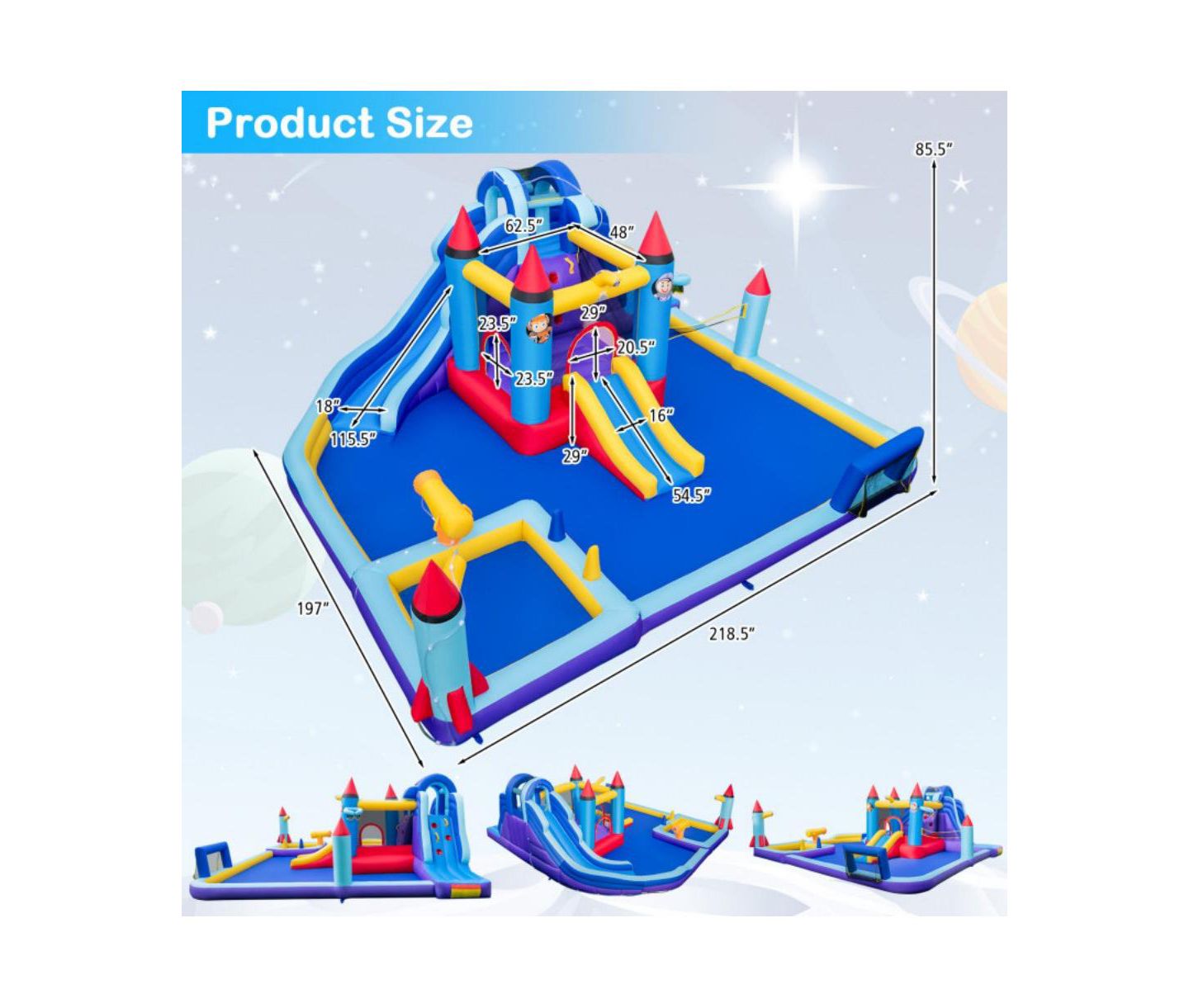 Детская игрушка HONGGE Rocket Inflatable Water Slide Park with 950W Blower, цвет: Синий — фото 3