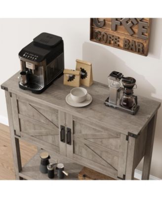 Gray Farmhouse Console Table with Cabinets and Drawers, Versatile Storage Solution for Hallway, Living Room