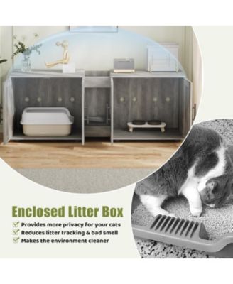 Double Room Cat Litter Cabinet, Stylish Storage Litter Box Enclosure for Two Cats, Cat Mat, Organizer, Gray