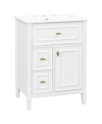 24" Bathroom Vanity with Sink, Bathroom Vanity Cabinet with One Flip Drawer and Two Drawers, Adjustable Shelf, Solid Wood and MDF