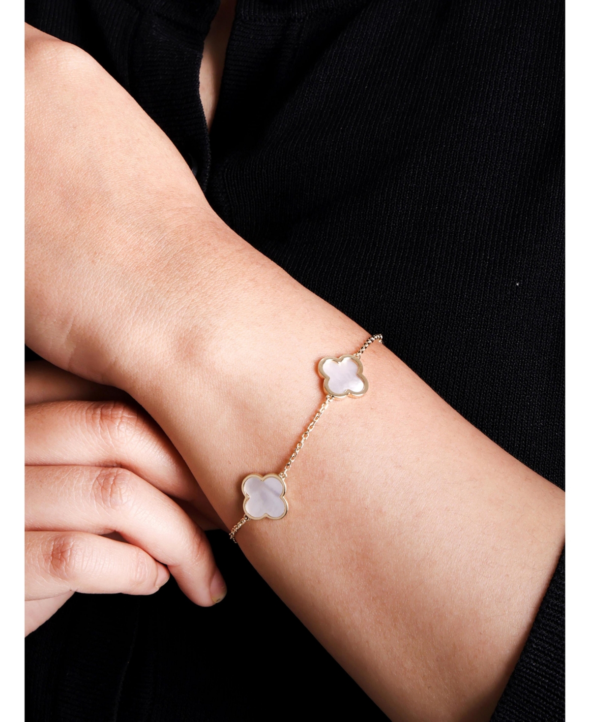 Devata Mother of Pearl Clover Bracelets in 14K Gold, in