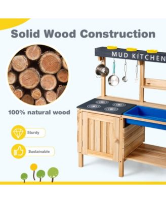 Kids Outdoor Wooden Mud Kitchen Playset with Sink and Cooking Accessories