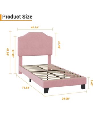 Twin Size Velvet Bed Frame Corduroy Upholstered Platform Adjustable Headboard No Box Spring Needed Wooden Slats Pink