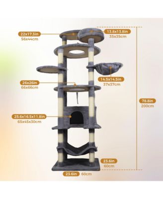 78.8" Dark Gray Cat Tree - 12 Sisal Posts + Wide Base