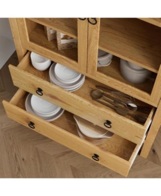 71" Arched Farmhouse Pantry Cabinet with Glass Doors, 2 Drawers & Adjustable Shelves, Display Hutch for Kitchen Dining Living Room