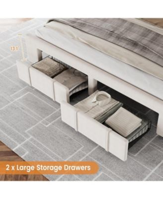 Size Upholstered Platform Bed Frame with 2 Storage Drawers, Solid Wood Slats, No Box Spring Needed, Noise-Free - Full