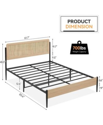 Boho Bed Frame with Rattan Headboard & Wood Footboard, Under Bed Storage, No Box Spring Needed - Standard/Queen