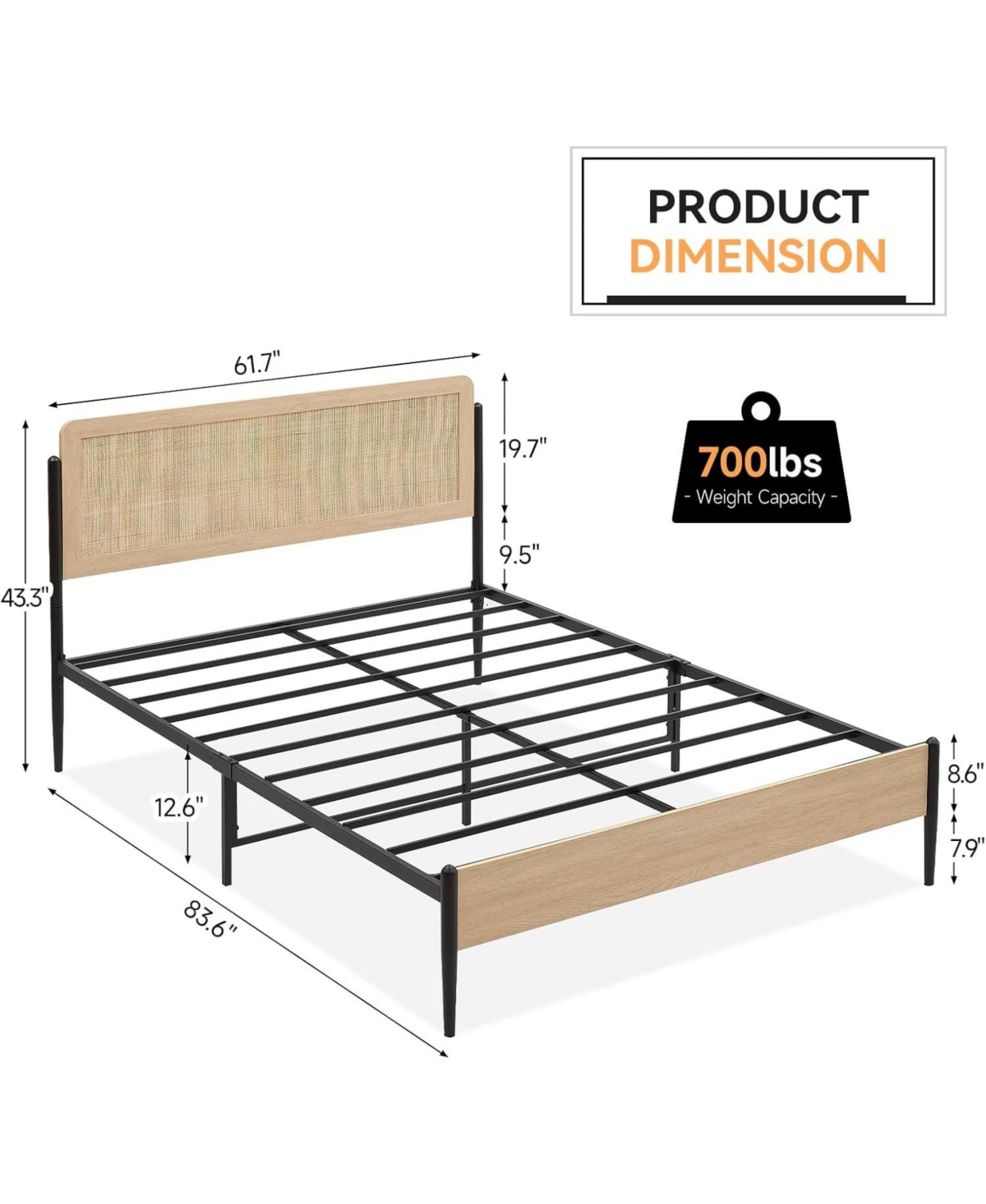 Gaomon Boho Bed Frame with Rattan Headboard & Wood Footboard, Under Bed Storage