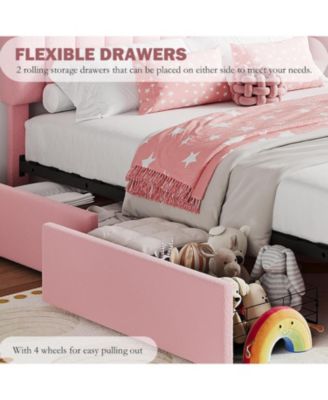 Full Size Bed Frame with Storage Drawers & Bookcase Headboard - Standard/Queen