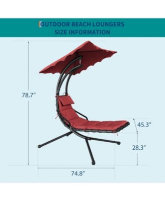 Chaise Lounger Swing Chair with Umbrella Canopy, Patio Hanging Lounge Chair with Stand, Curved Steel Outdoor Chair for Pool, Garden, Backyard