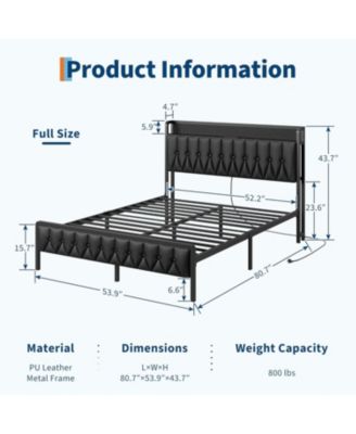 Queen Bed Frame with PU Faux Leather, Charging Station, Platform Storage, Soft Headboard, No Box Spring Needed