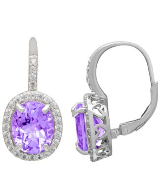 Amethyst (2.40 ct. t.w.) And White Topaz (0.56 ct. t.w.) Lever Back Drop Earrings in Sterling Silver (Also Available in Blue Topaz)