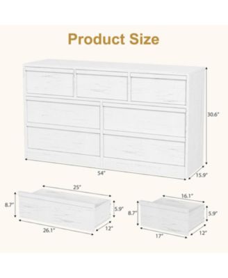 7-Drawer Modern Double Dresser Organizer, Large Storage Wooden Chest for Bedroom, Living Room, Nursery, White
