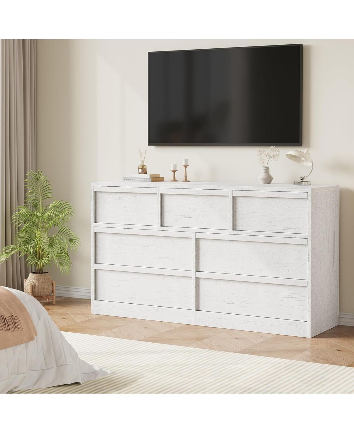 gaomon 7-Drawer Modern Double Dresser Organizer, Large Storage Wooden Chest for Bedroom, Living Room, Nursery, White