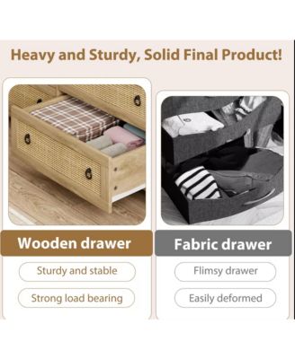 7-Drawer Freestanding Rattan Cabinet Dresser, Wood Chest with Anti-Tip, Storage Organizer for Bedroom, Living Room