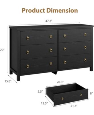 6-Drawer Black Wooden Chest, 54" Wide, Large Storage for Nursery, Living Room, Hallway, Bedroom