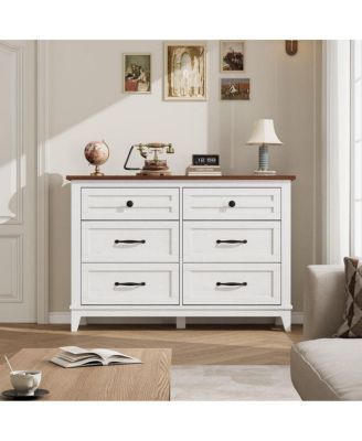 6-Drawer Modern Wooden Dresser, 47" Wide Storage Chest, Freestanding Closet Organizer for Bedroom, Living Room