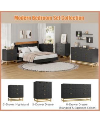 53.5 Inch 6-Drawer Modern Dresser, Wide Chest with Gold Metal Legs & Handles, Storage for Bedroom, Living Room, Hallway
