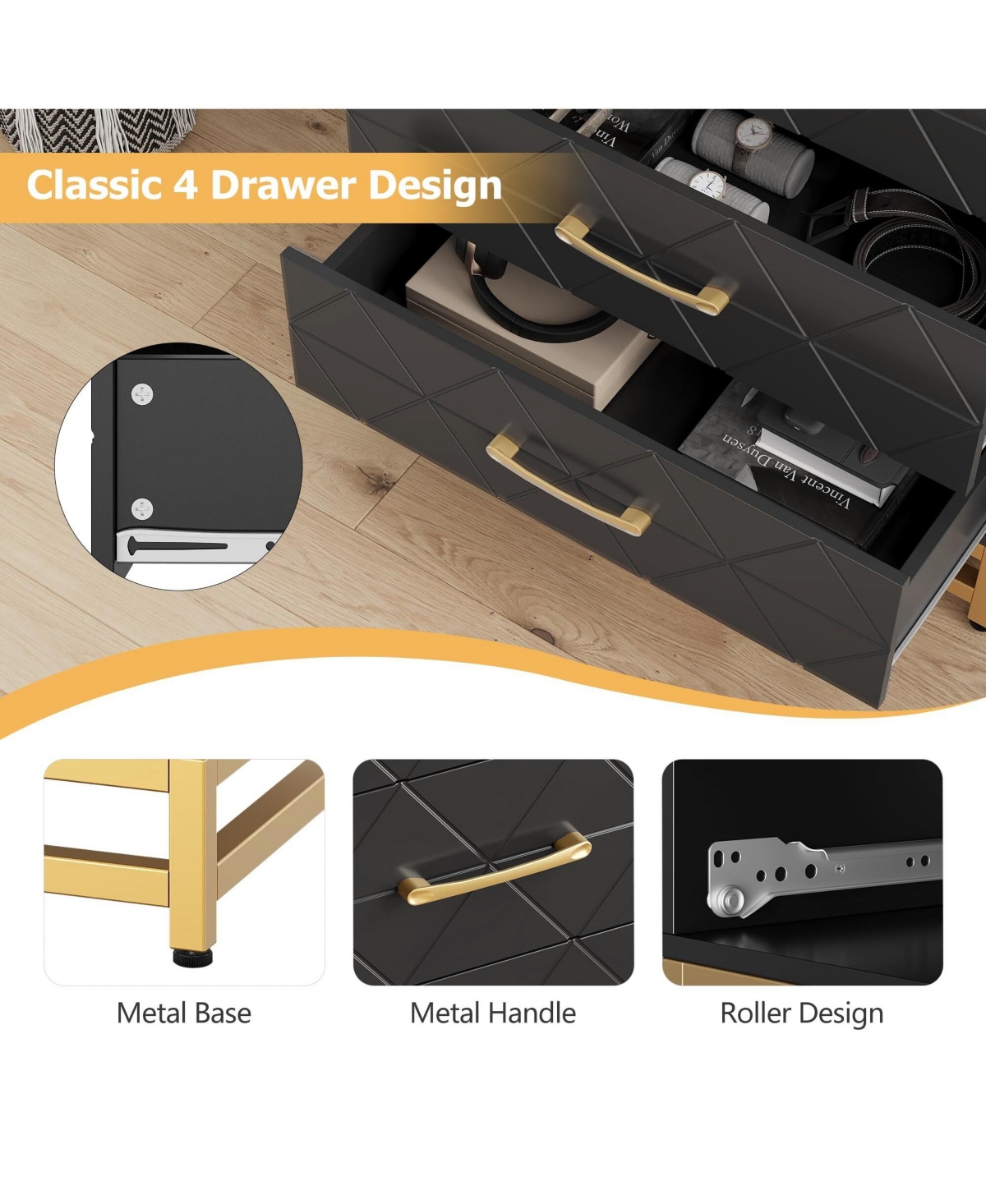 gaomon 4 Drawer Dresser for Bedroom, Modern Chest of Drawers Storage Organizer