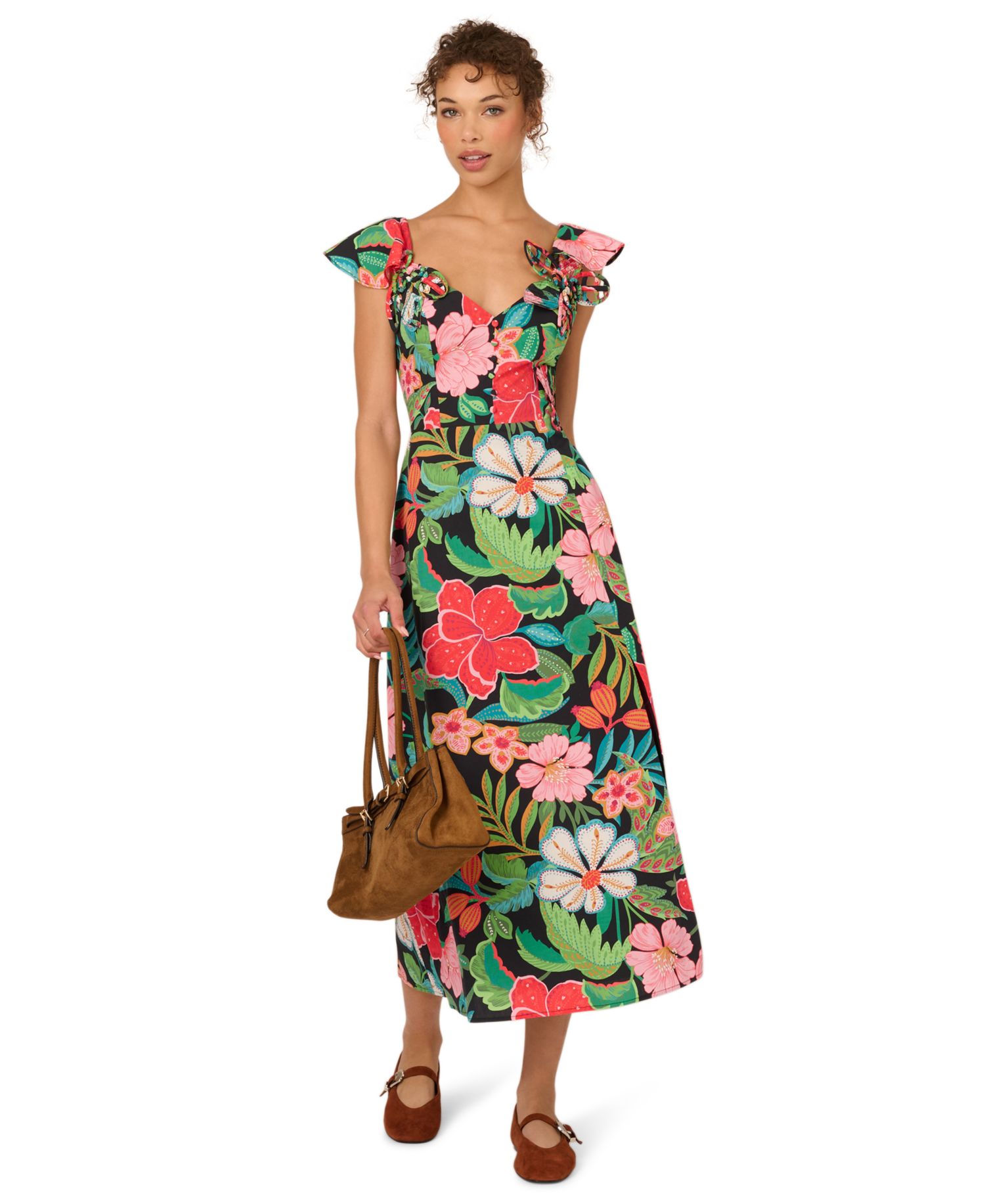 Women's 3D Floral Print Midi Dress