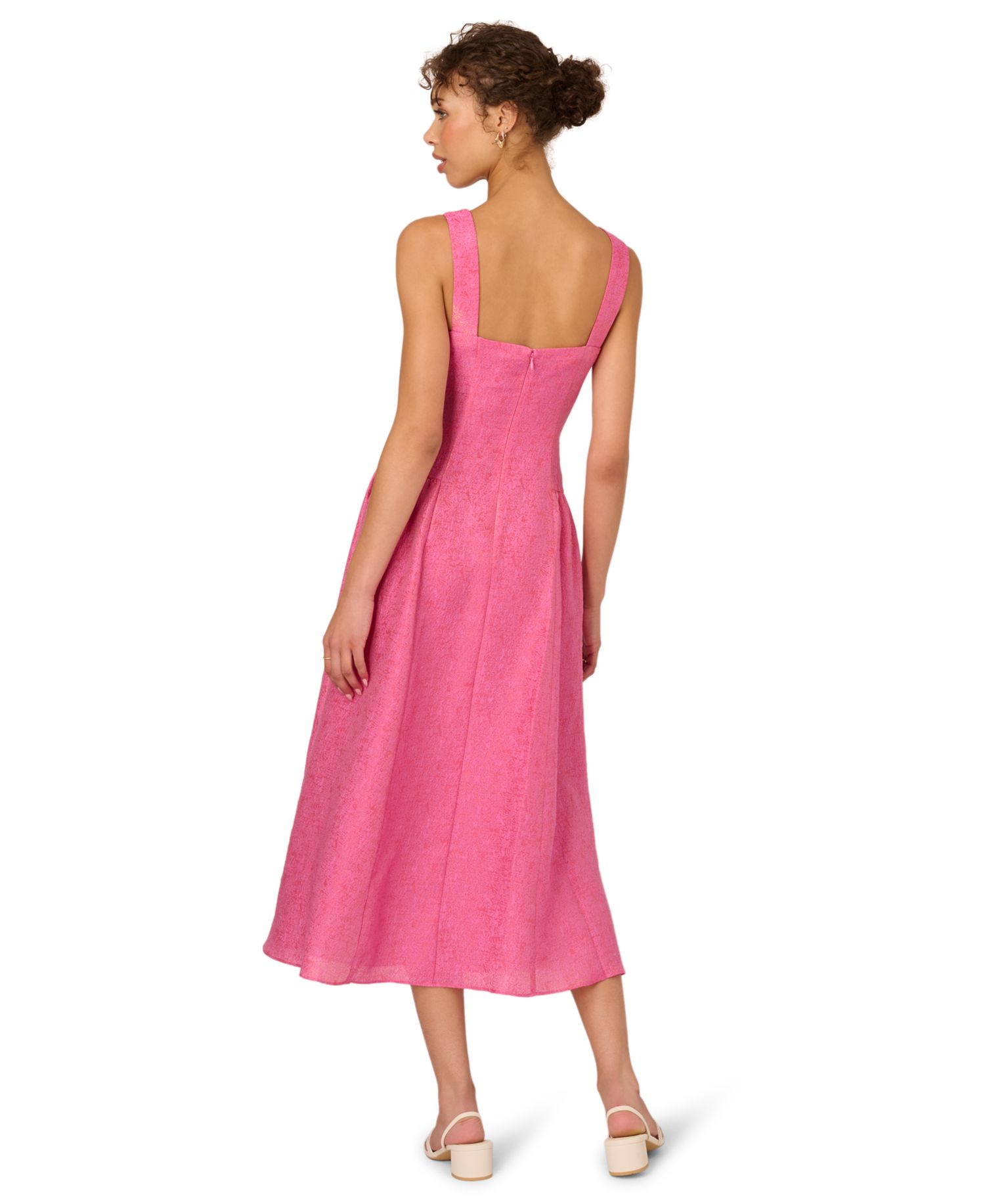 Women's Square Neck Textured Midi Dress