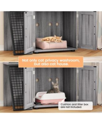 Modern Cat Litter Box Enclosure, Dual Layer Hidden Washroom, Sturdy Ladder, Indoor Cat Cabinet, Black