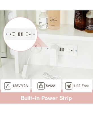 36 Inch Makeup Vanity Table with Lights, Lighted Mirror, Power Outlet, Modern Bedroom Dressing Desk