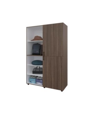 Ollie 2-Door Wardrobe with Open Storage, Grey Walnut and White