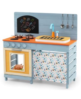 Play Kitchen for Kids Wooden Toy Kitchen Playset with Removable Circulation Faucet