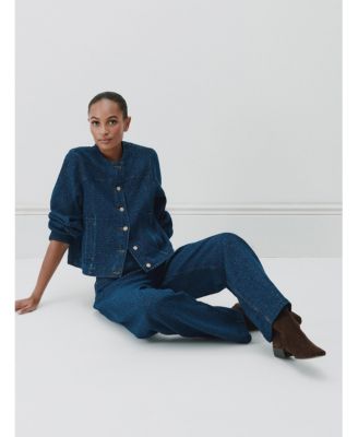 Women's Collarless Lurex Denim Jacket