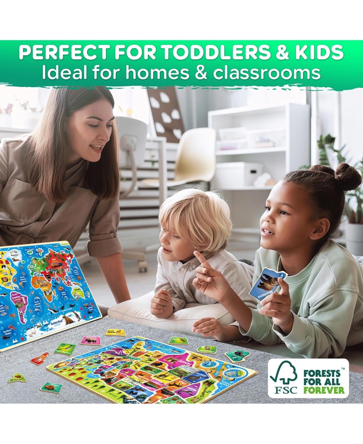 Quokka Magnetic Realistic Puzzles States Map for Kids 4-6 Years - Montessori Toys Geography Learning