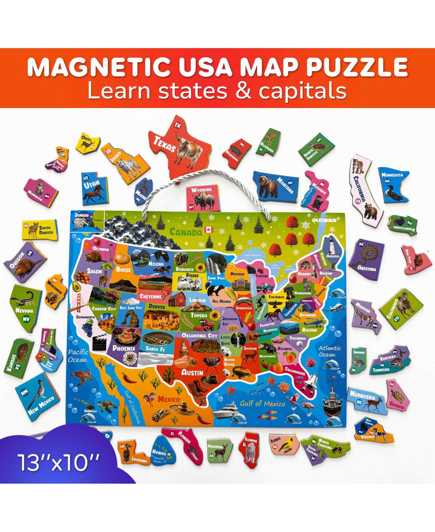 Детские игрушки Quokka USA & World Map Magnetic Puzzle, 2-Piece Set, Ages 3+, цвет: Magnet Real States — фото 2