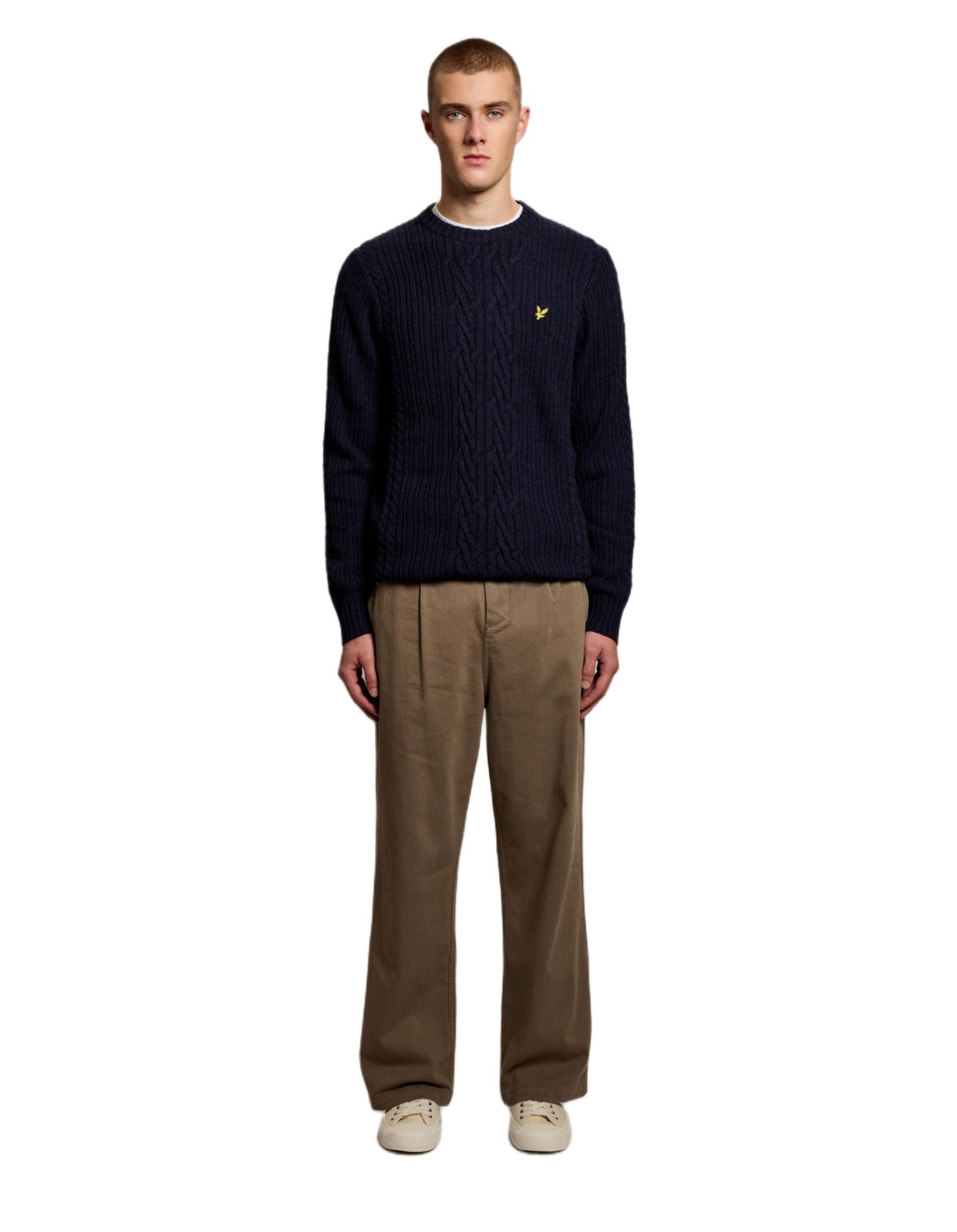 Men's Ribbed Cable Knit Long Sleeve Sweater