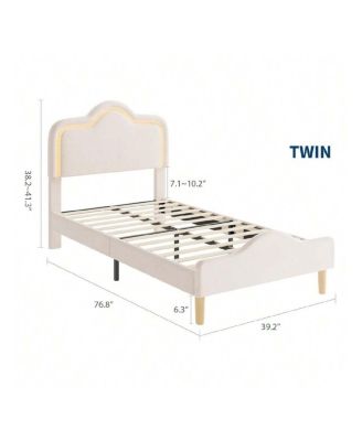 Upholstered LED Bed Frame with Headboard and Footboard Velvet Princess Platform Bedframe for Kids or Girls Wooden Slats Support No Box Spring