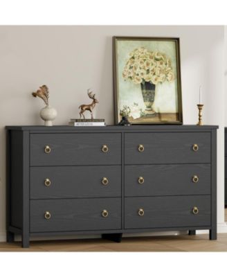 Dresser for Bedroom with 6 Drawers, 47inch Wide Chest of Large Drawers with Large Clothes Storage Cabinet, Wood Bedroom Dresser TV Stand