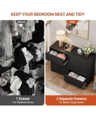 6-Drawer Black Double Dresser 47" Wide, Modern Chest TV Stand, Storage Cabinet with Metal Handles, Bedroom, Hallway