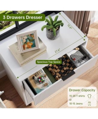 3-Drawer White Wood Dresser, Metal Legs, Space-Saving Cabinet for Bedroom, Living Room, Nursery, Home Office