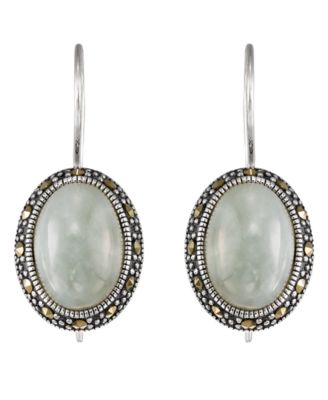 Marcasite Green Jade (6 ct. t.w.) Oval Earrings in Sterling Silver