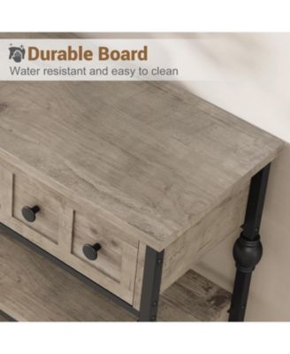  52 Inch 3-Drawer Industrial Metal 3-Tier Sofa Table Behind Couch, Hallway Storage Entryway Table