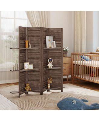 HOMCOM 4 Panel Privacy Screen, Room Divider with 3 Shelves