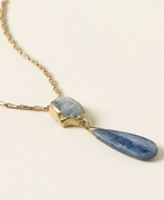 Emilie Shapiro Kyanite and Aquamarine Brass Pendant Necklace