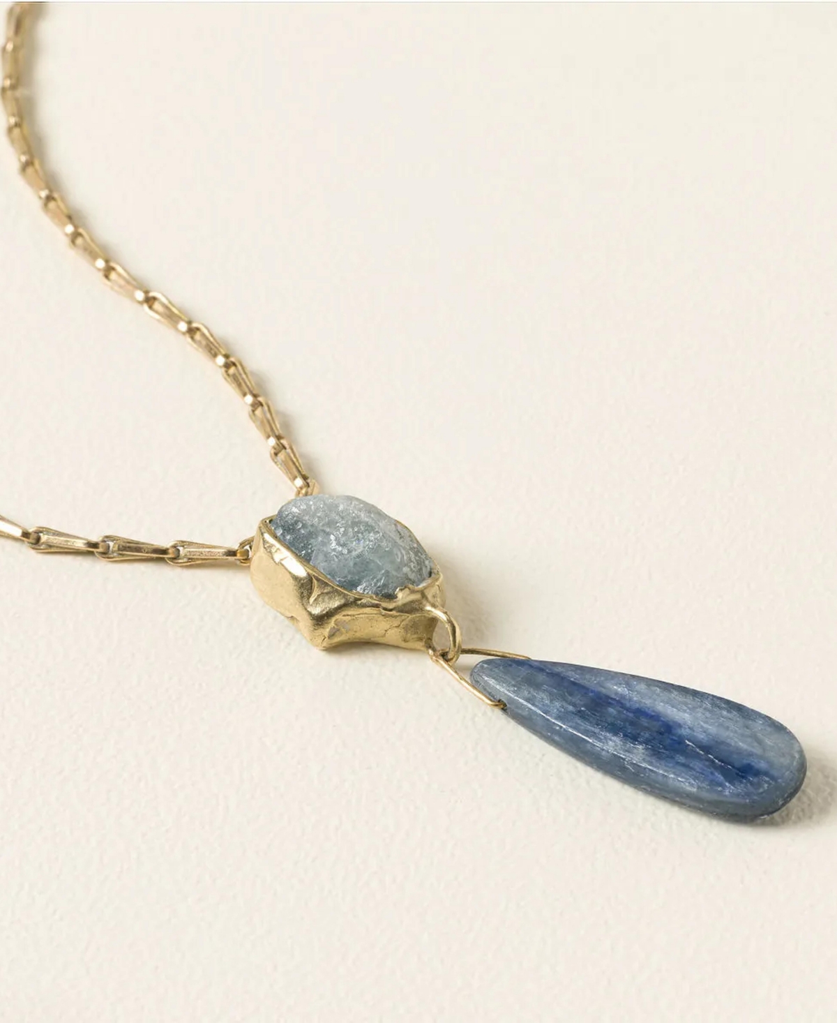 Uncommon Goods Emilie Shapiro Kyanite and Aquamarine Brass Pendant Necklace
