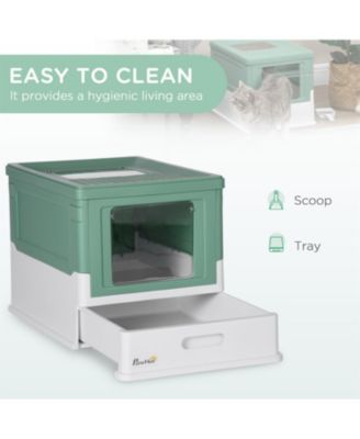 Fully Enclosed Cat Litter Box with Drawer Tray Portable Large Space Green