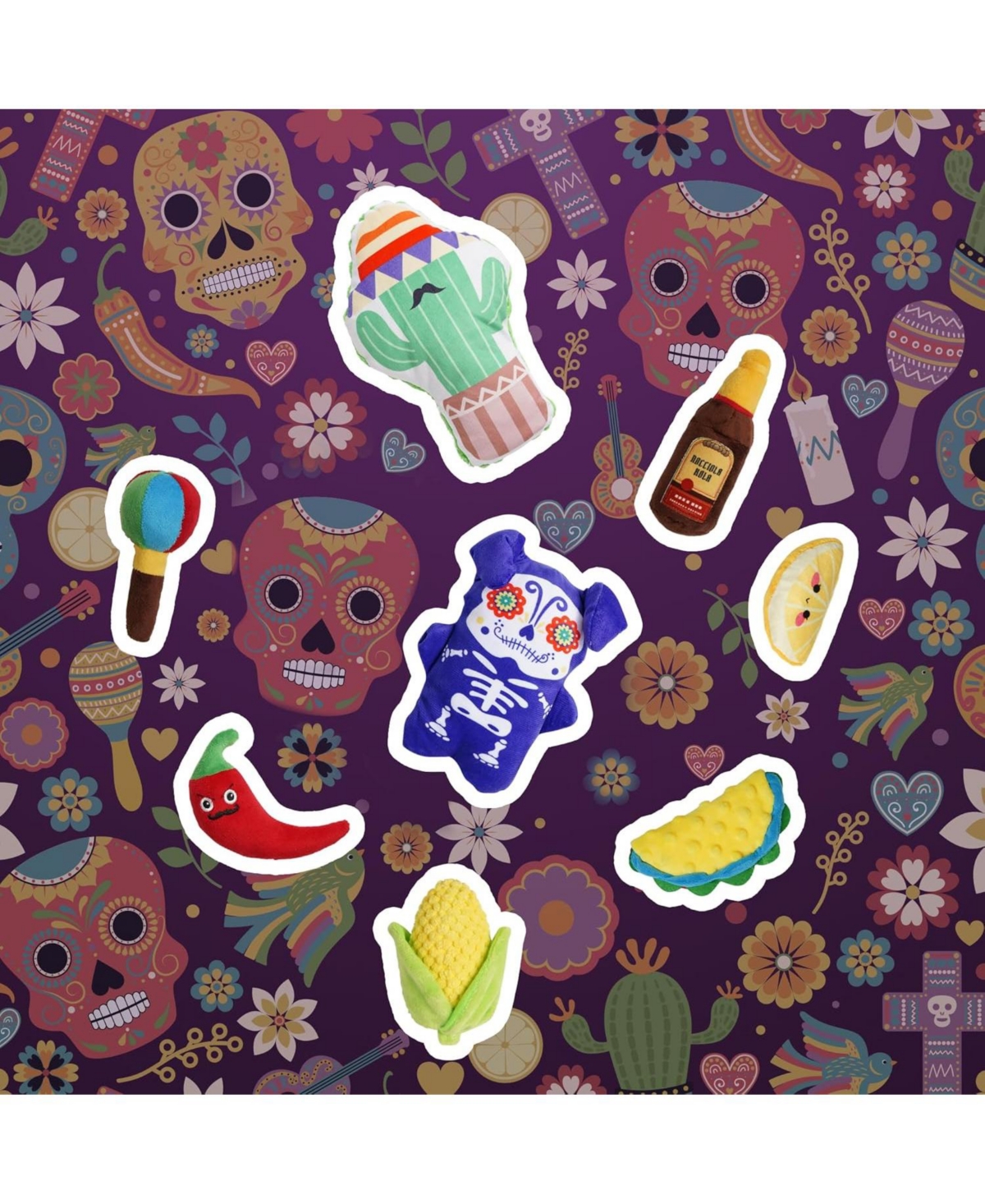 Nocciola Mexican Style Squeaky Dog Toys, Cute Soft Plush Stuffed Crinkle Chew Puppy Toys for Small Medium Breed, 8 Packs