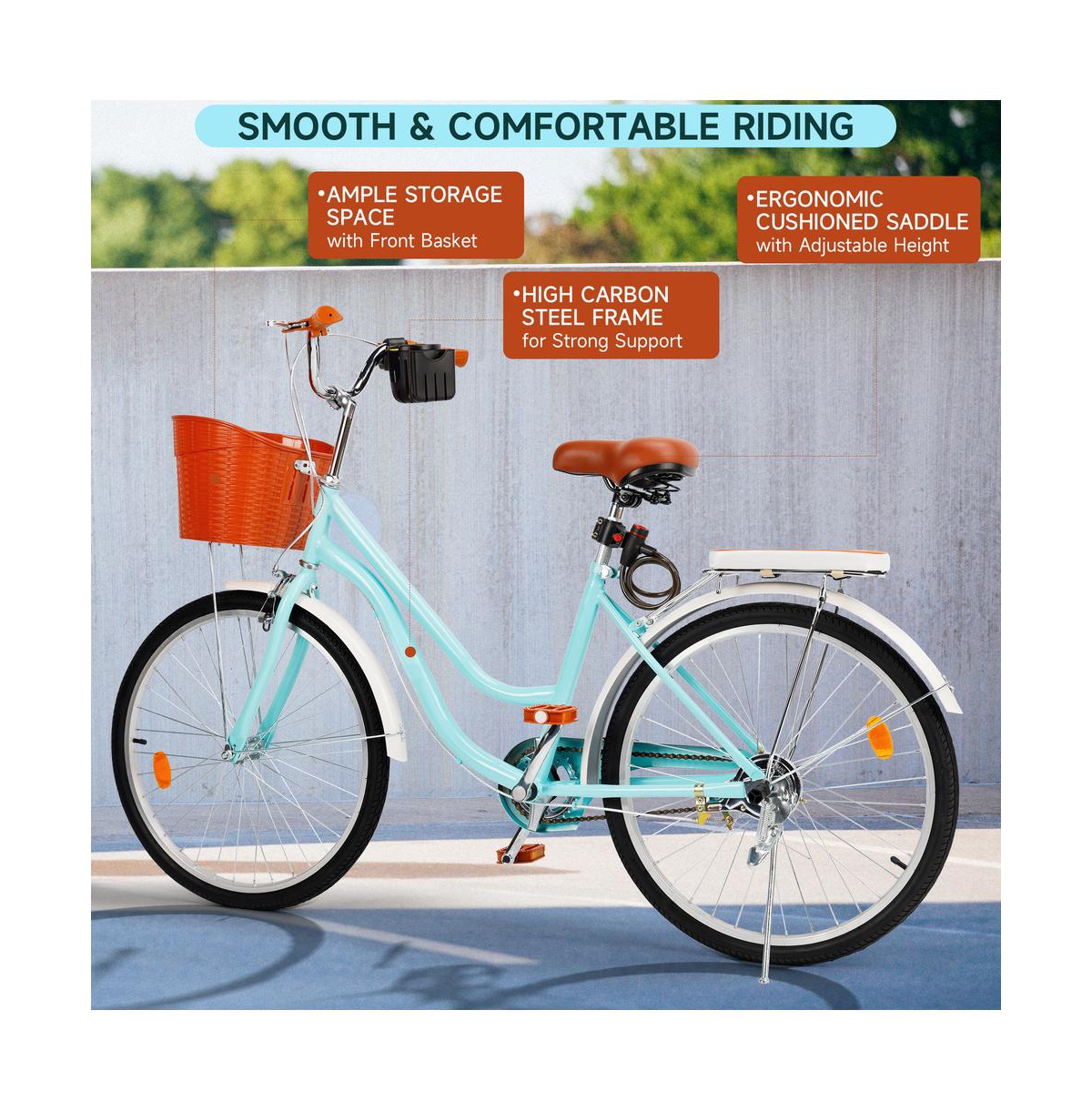 Artudatech 26-Inch Cruiser Bike for Family Rides, Low Step Frame with Passenger Seat & Footrests